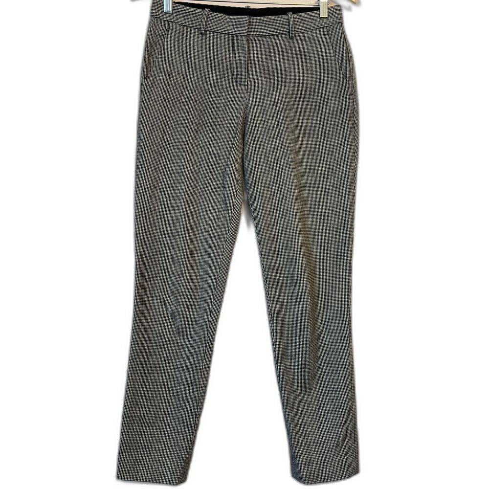 Theory Treeca Pant Sz 2 Black Check Gingham Wool Stretch Office Career Academia